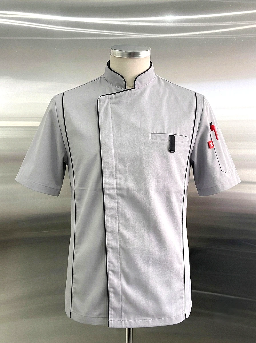 A batch of matching hospitality and healthcare uniform sets processed for bulk commercial export